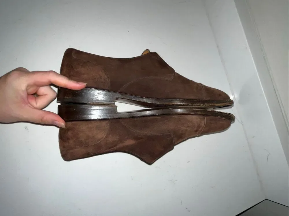 Salvatore Ferragamo Brown Suede Monk Strap Shoes Size 8.5